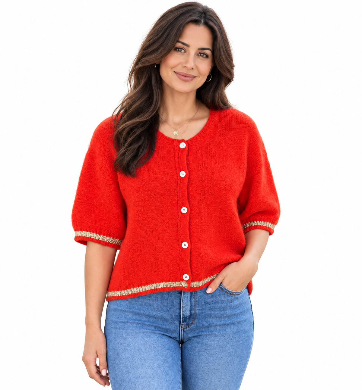 Charlotte Short Sleeve Cardigan Red