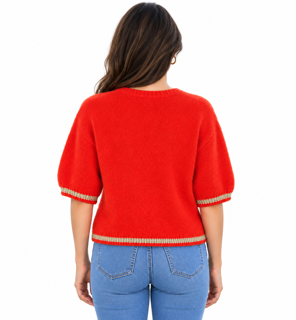 Charlotte Short Sleeve Cardigan Red