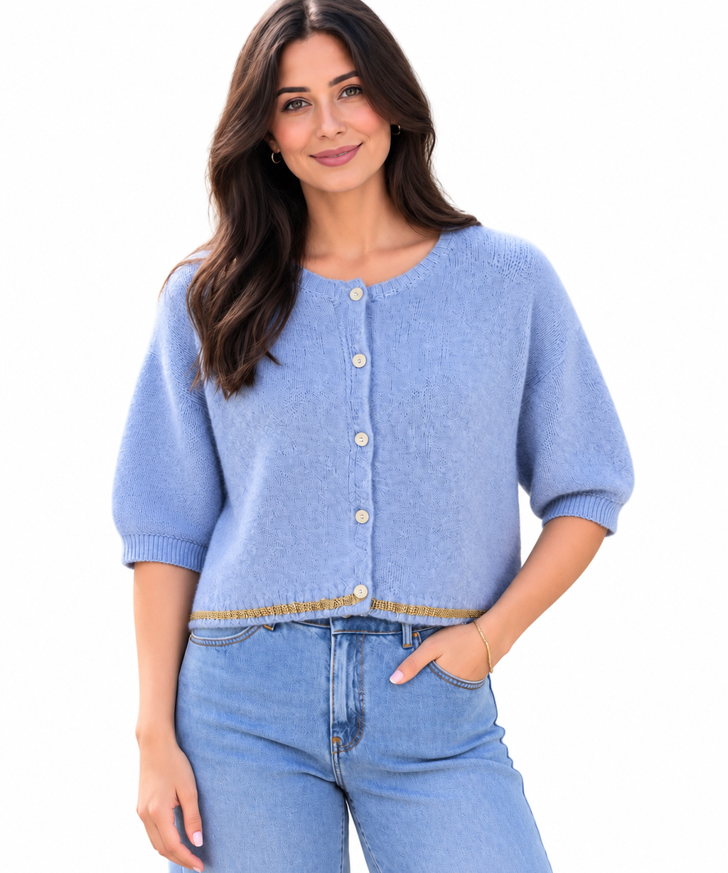 Charlotte Short Sleeve Cardigan Pale Blue