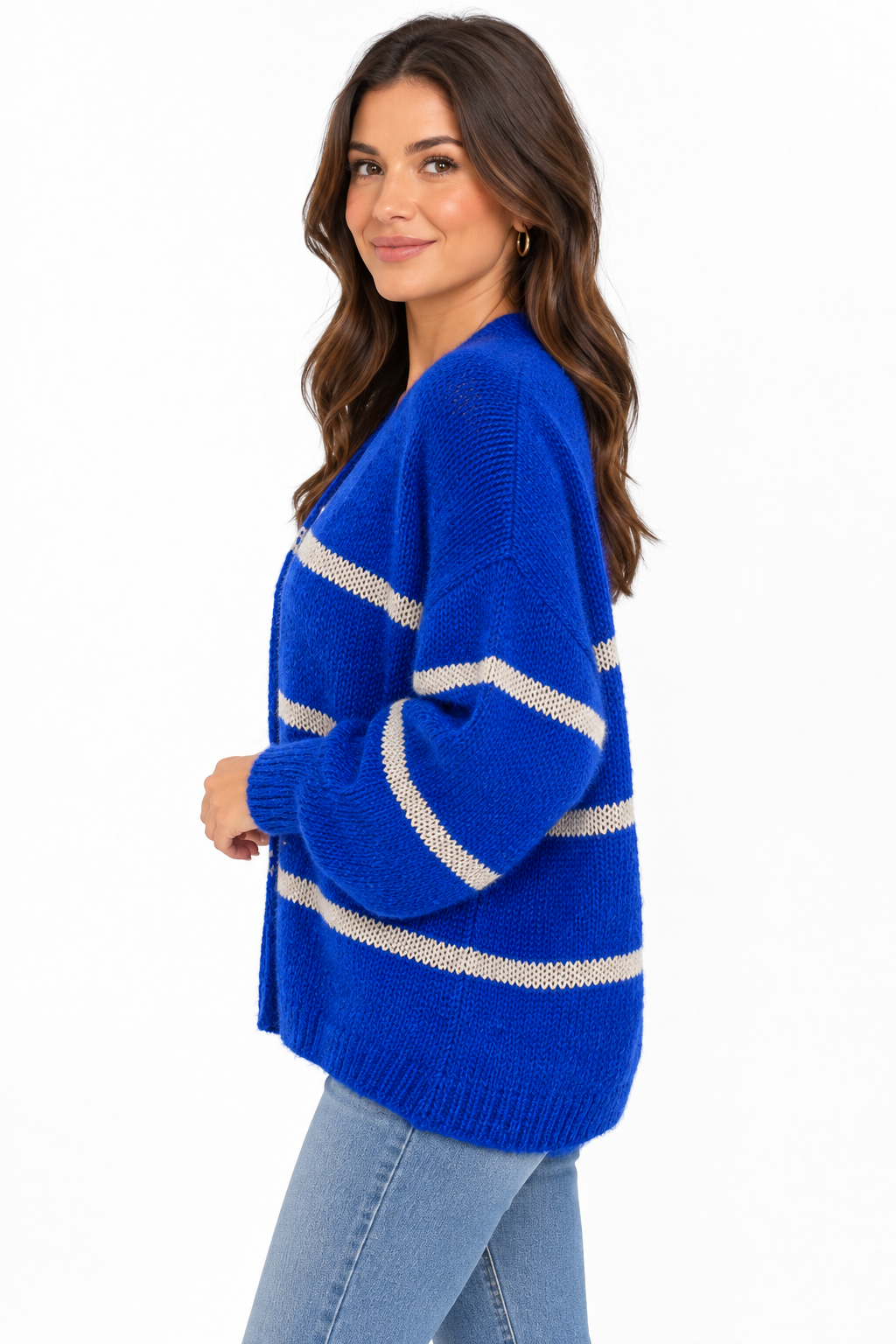 Sienna Striped Cardigan Royal Blue