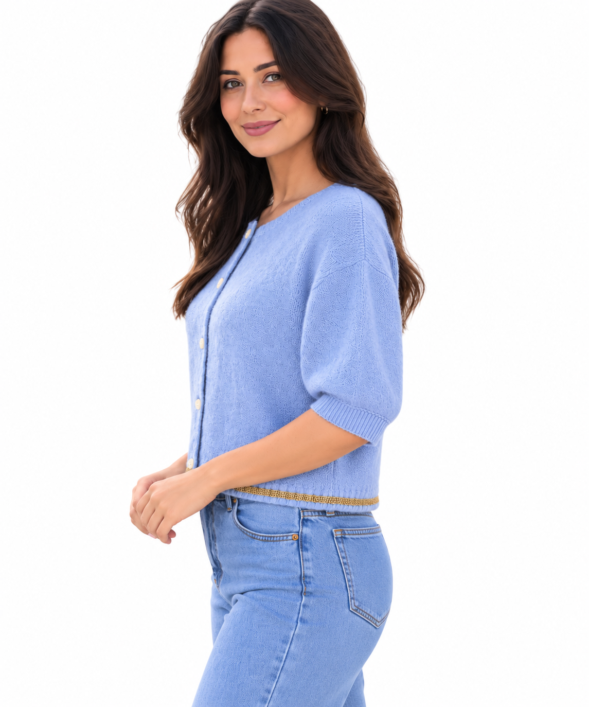 Charlotte Short Sleeve Cardigan Pale Blue